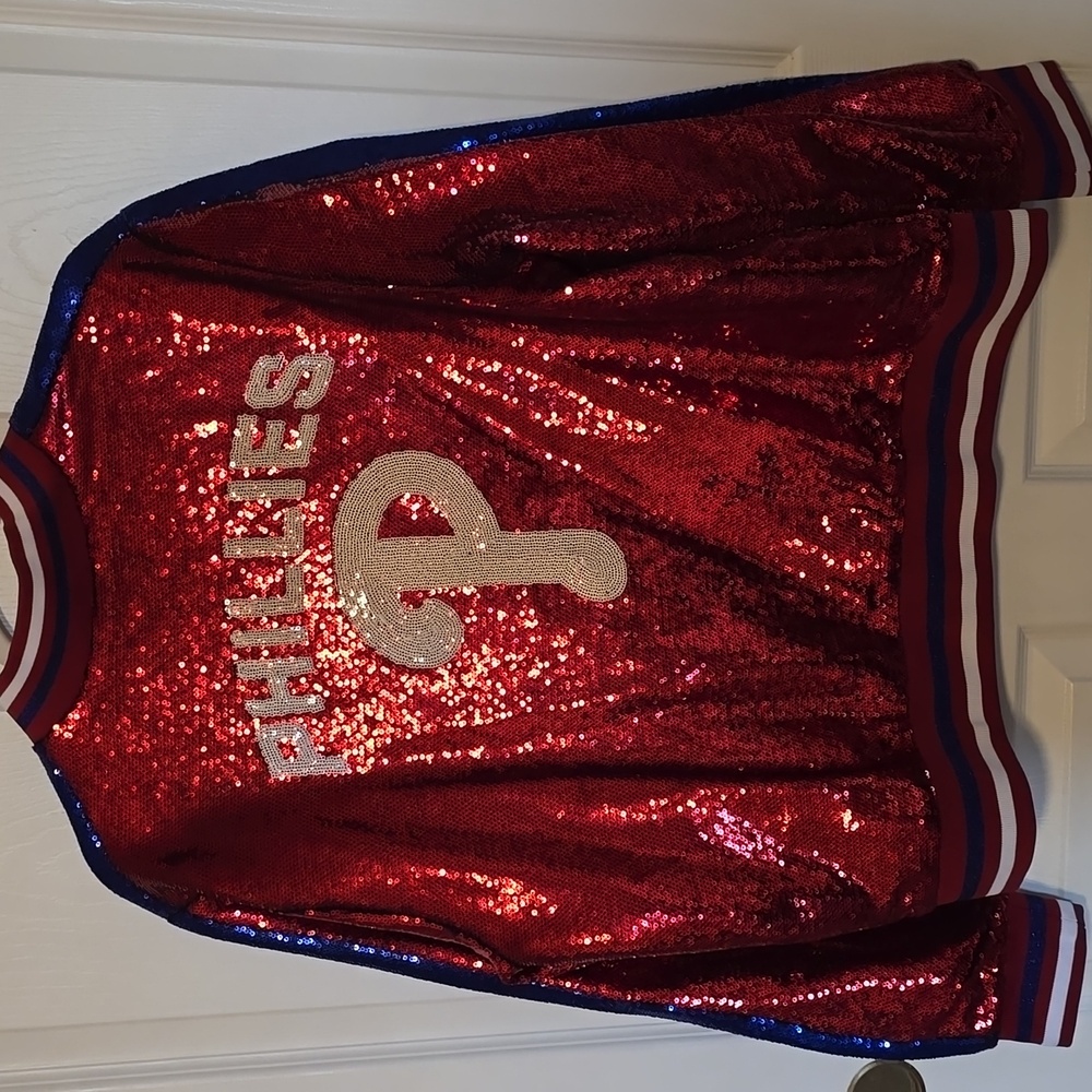 Anthropologie x Philadelphia Phillies New Sequin Bomber Jacket Large L - Picture 8 of 9